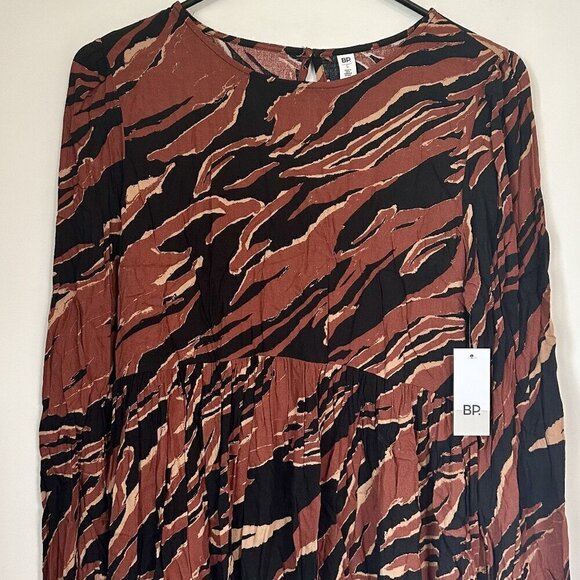 NWT BP by Nordstrom Brown and Black Tiger Stripe Long Sleeve Mini Dress - S - Picture 4 of 10